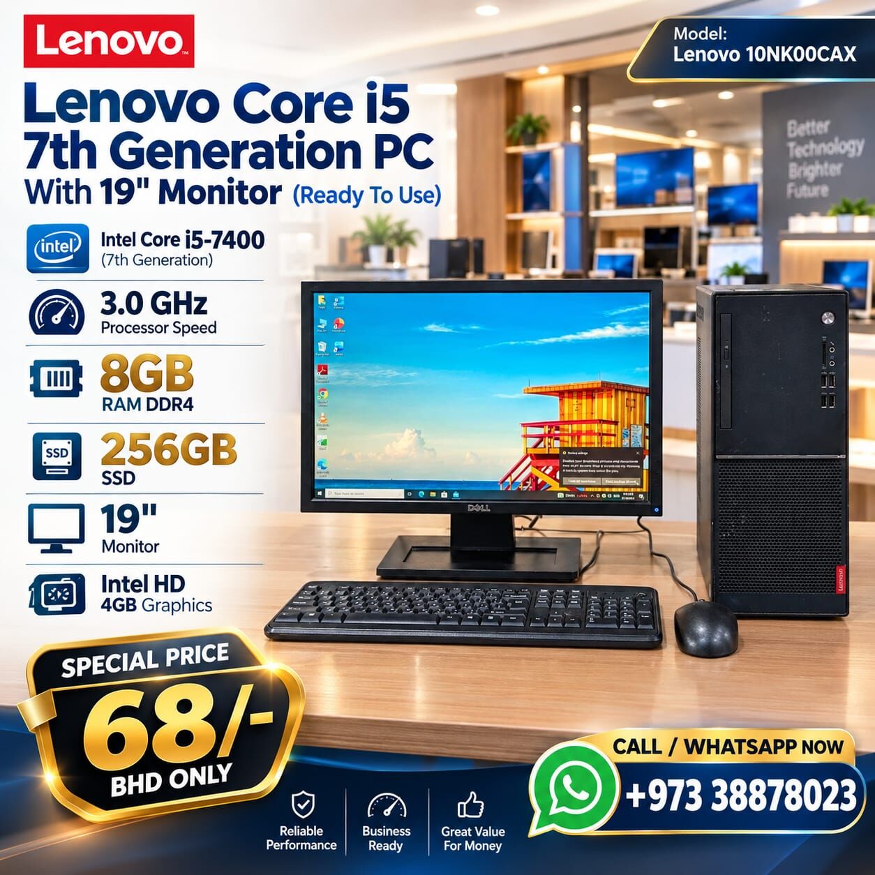 Manama, Computers, BHD 68,  Lenovo Core I5 7th Gen 3.0Ghz 8GB RAM 256GB SSD 19" Monitor Computer Set Ready To Use