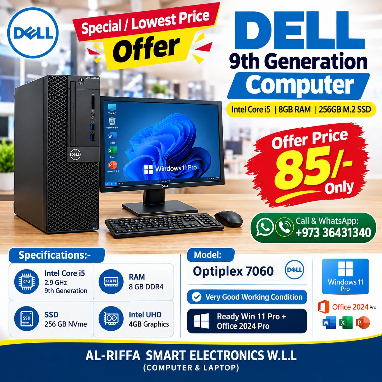 Isa Town, Computers, BHD 85,  Special Offer DELL Core I5 9th Generation Computer 8GB DDR4 RAM 256GB M.2 SSD Win 11 Ready