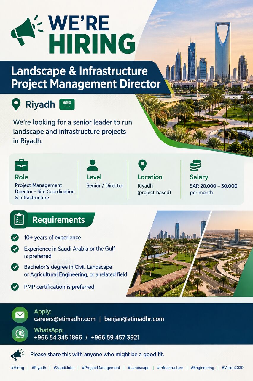 Riyadh, Jobs, Landscape & Infrastructure Project Management Director!