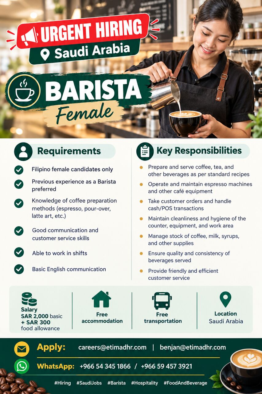 Riyadh, Jobs, Barista Female - Riyadh