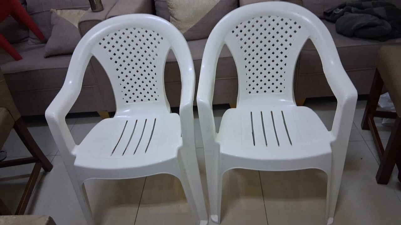 Khobar, Furniture, SAR 165,  Coffee Table Set With 2 Side Tables (marble Top, Gold Frame) + 2 Plastic Chairs