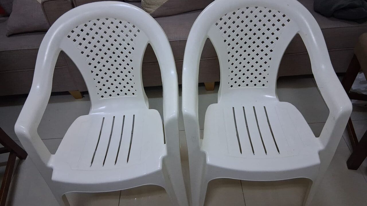 Khobar, Furniture, SAR 165,  Coffee Table Set With 2 Side Tables (marble Top, Gold Frame) + 2 Plastic Chairs