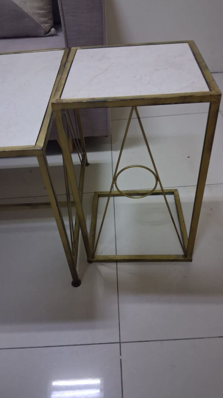Khobar, Furniture, SAR 165,  Coffee Table Set With 2 Side Tables (marble Top, Gold Frame) + 2 Plastic Chairs