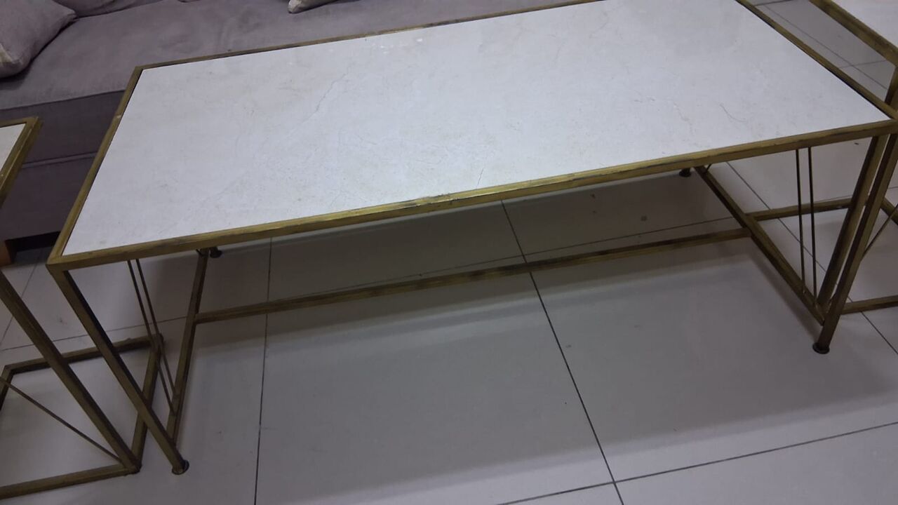 Khobar, Furniture, SAR 165,  Coffee Table Set With 2 Side Tables (marble Top, Gold Frame) + 2 Plastic Chairs
