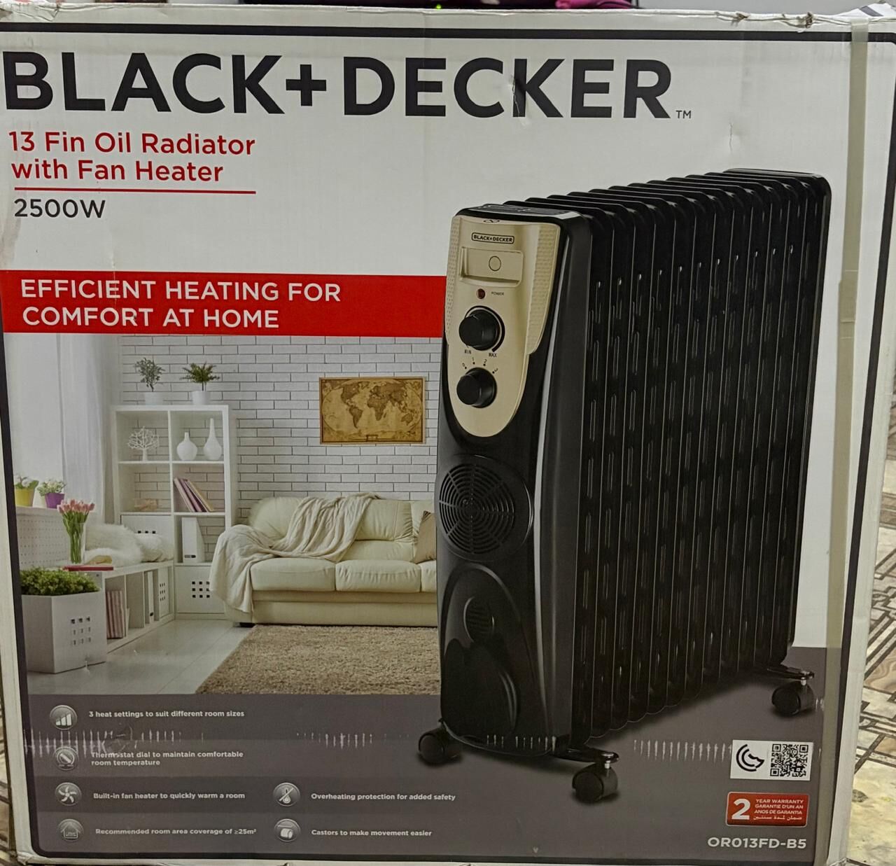 Jubail, Appliances, SAR 300,  Black+Decker 13-Fin Oil Radiator Heater With Fan Available For Sale