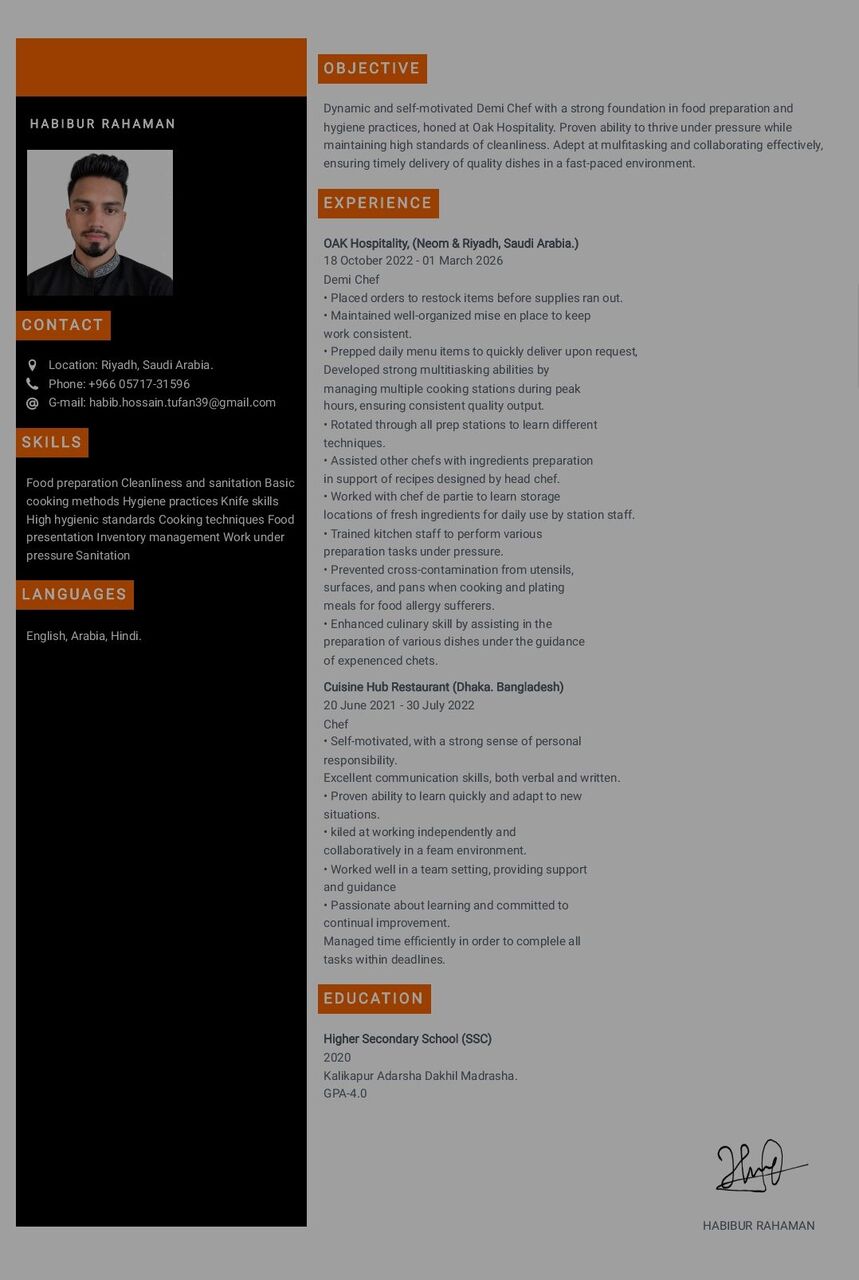 Riyadh, Job Seekers, Experienced Demi Chef Looking For Job (3 Years Exp)