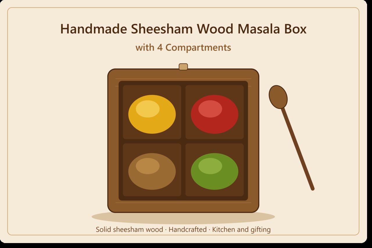 Jaipur, Interior Design, Handmade Sheesham Wood Masala Box With 4 Compartments &ndash; Khati House