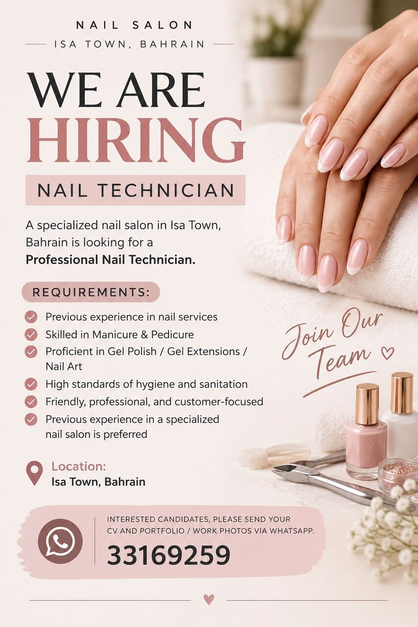 Manama, Jobs, Hiring Nail And Lashes Technician