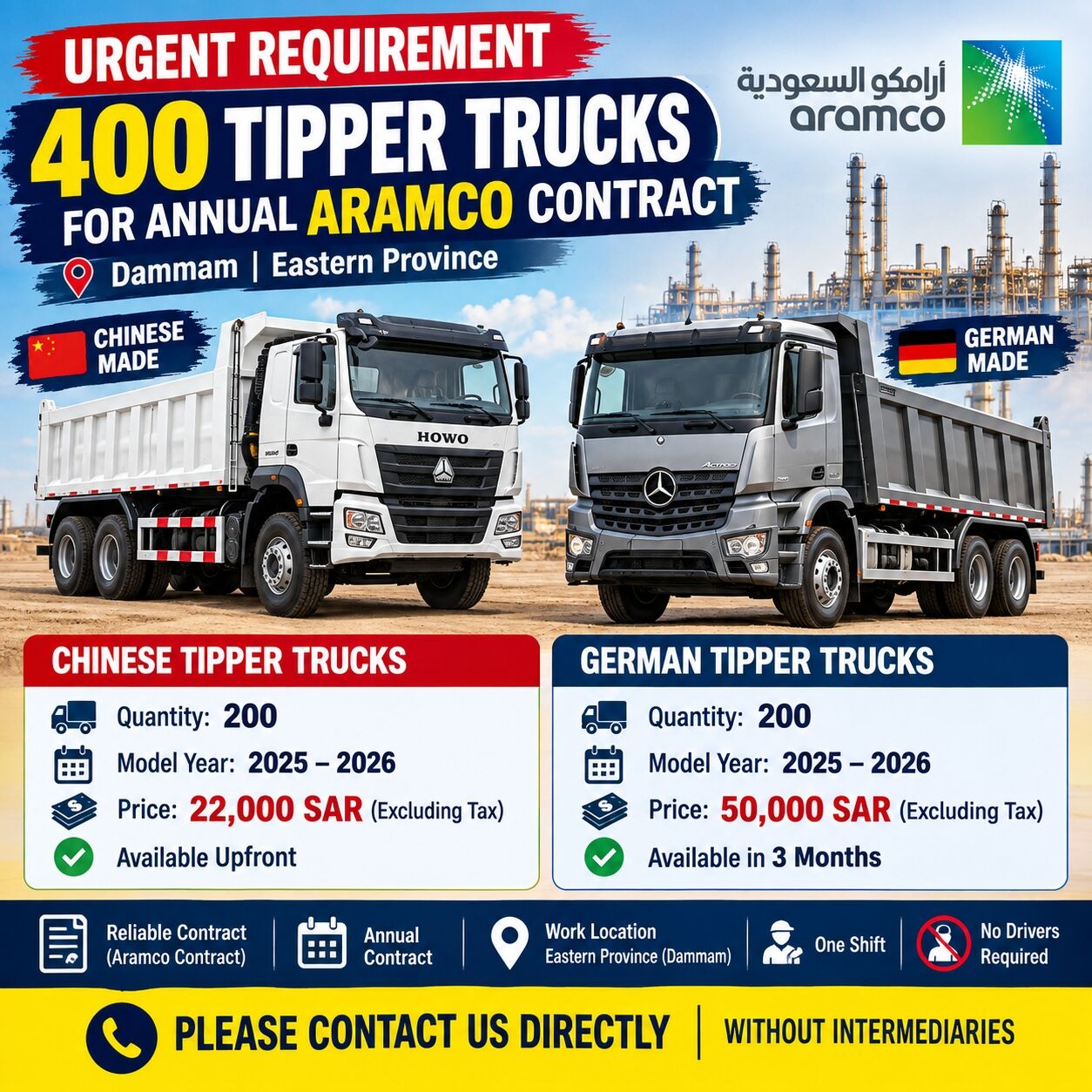 Dammam, Job Seekers, 200 Chinese + 200 German Tipper Trucks Required &ndash; Dammam