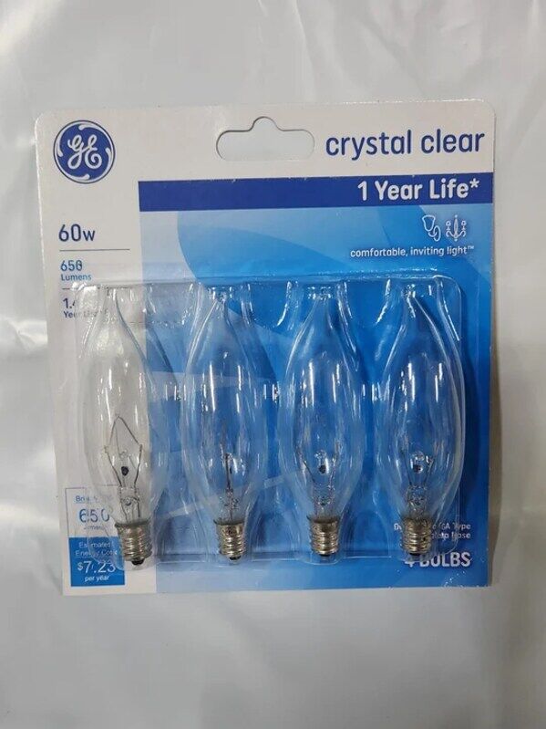 New York, Business, GE 60W Crystal Clear Chandelier Bulbs, 4 Pack