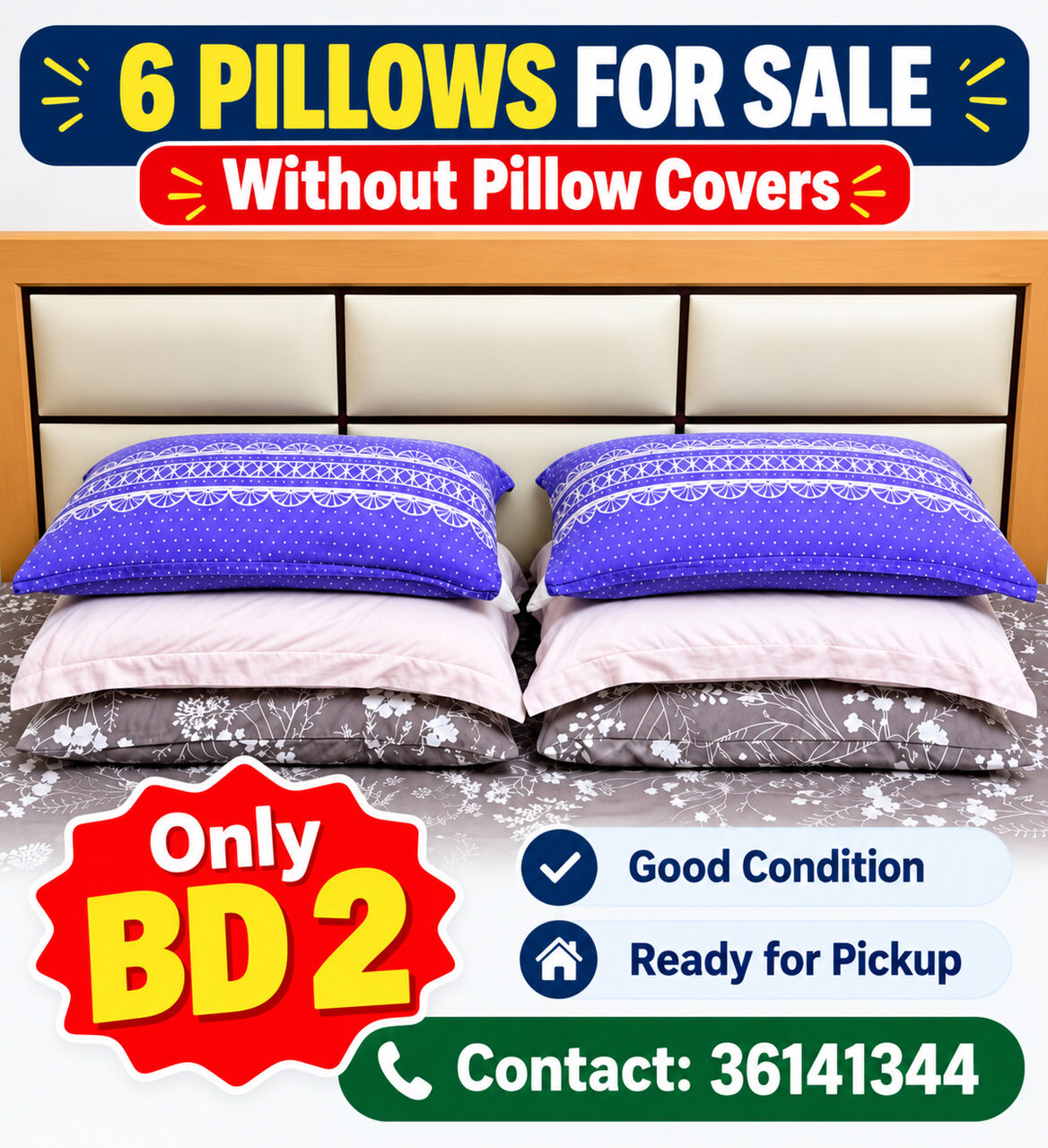Manama, Furniture, BHD 2,  6 Pillows For Sale &ndash; Good Condition &ndash; Only BD 2 (Covers Not Included)