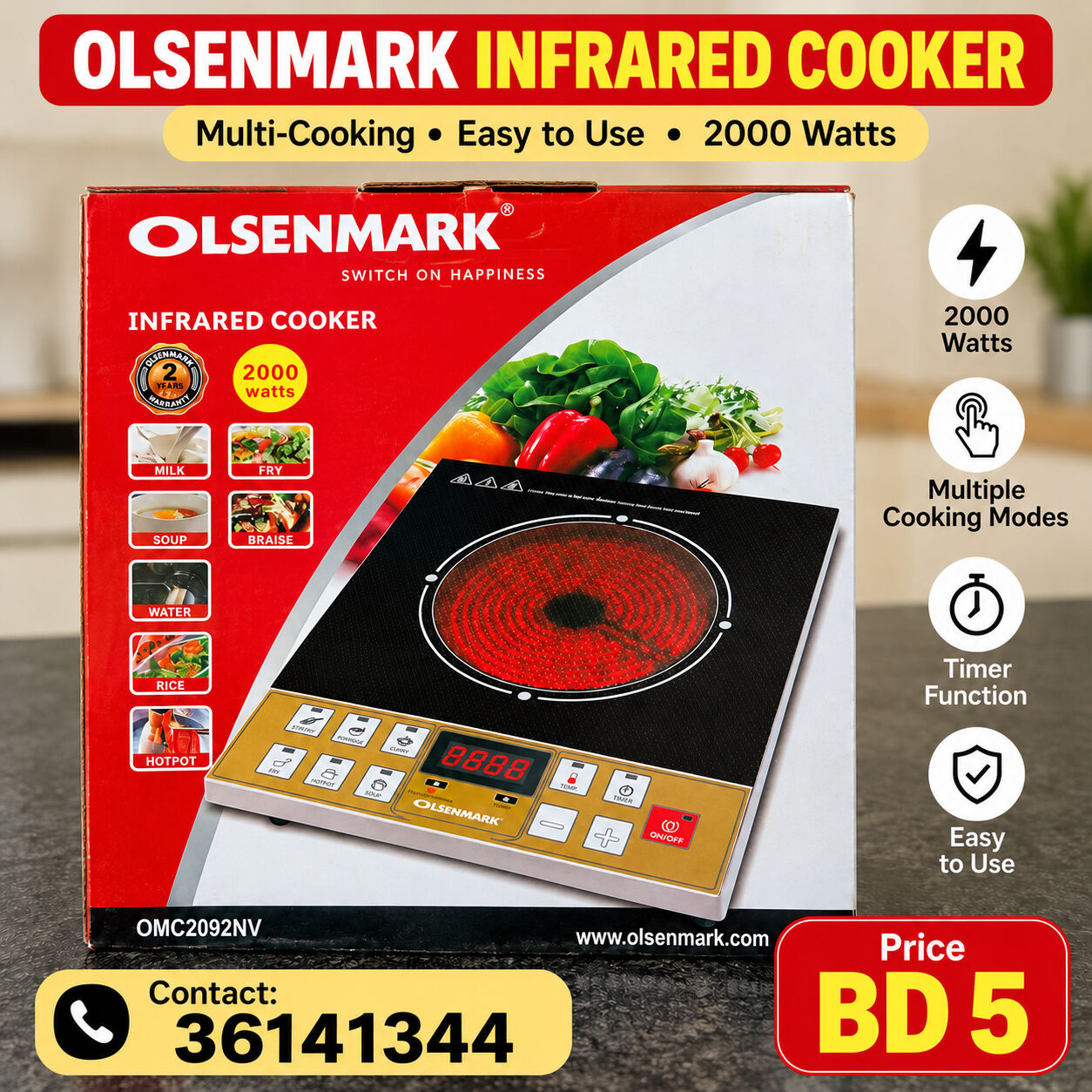 Manama, Electronics, BHD 5,  Olsenmark 2000W Infrared Cooker For Sale &ndash; Good Condition &ndash; Only BD 5