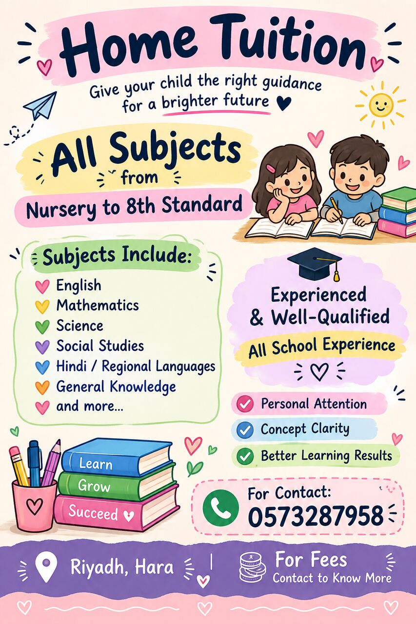 Hara, Lessons Offered, 📚 Home Tuition Available In Riyadh – Hara