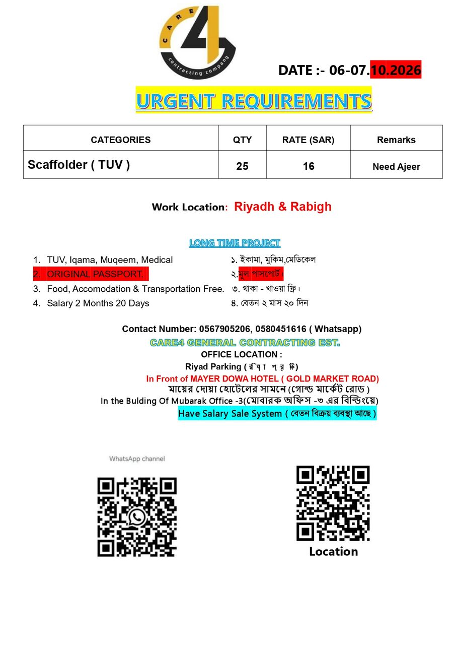 Jubail, Jobs, Urgent Requirements