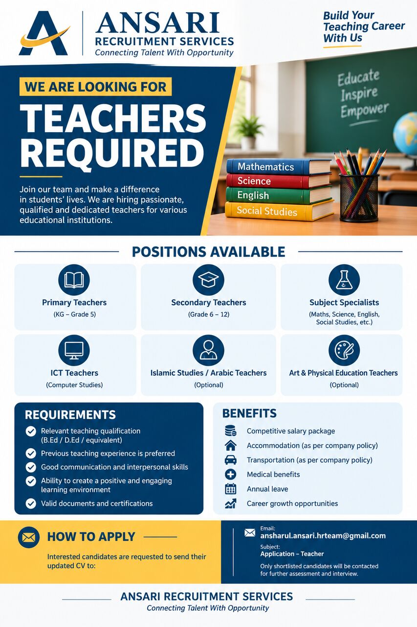 Manama, Jobs, TEACHERS REQUIRED