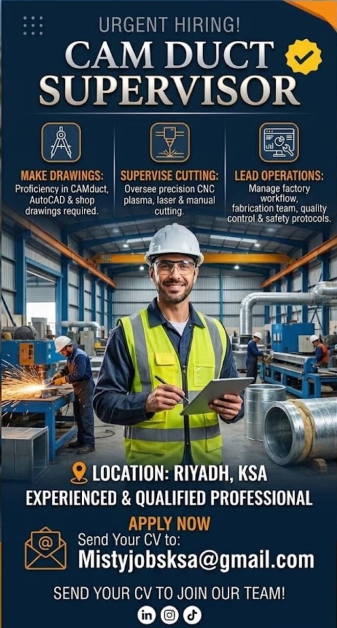 Riyadh, Jobs, CAM DUCT SUPERVISOR
