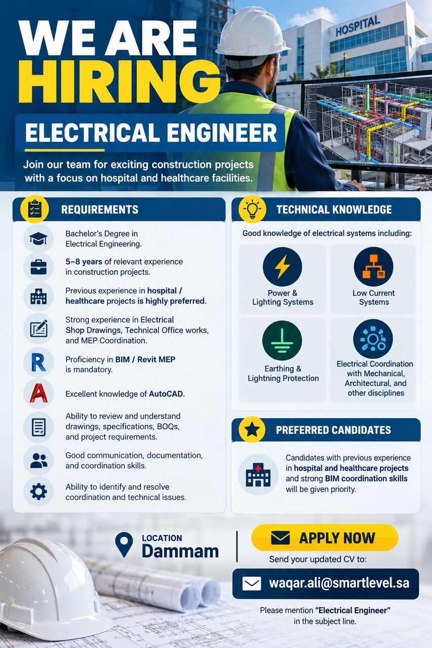 Dammam, Jobs, WE ARE HIRING &ndash; ELECTRICAL ENGINEER