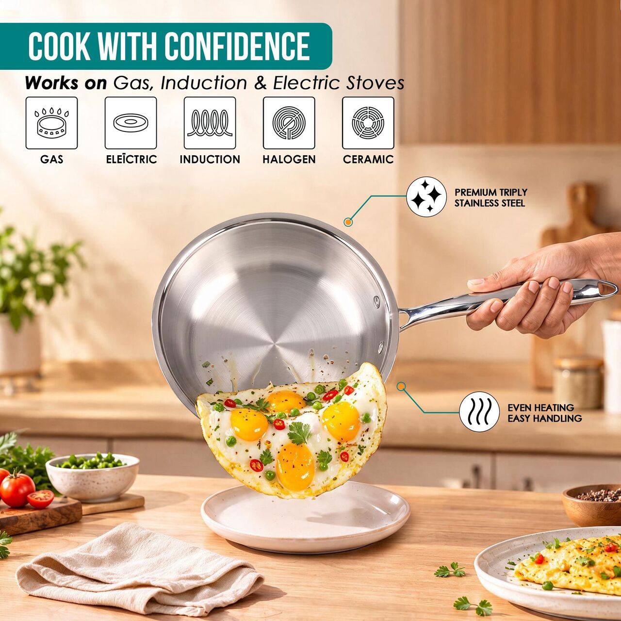 Mumbai, Household, Premium Triply Fry Pan Taper Side &ndash; HSG Kitchen