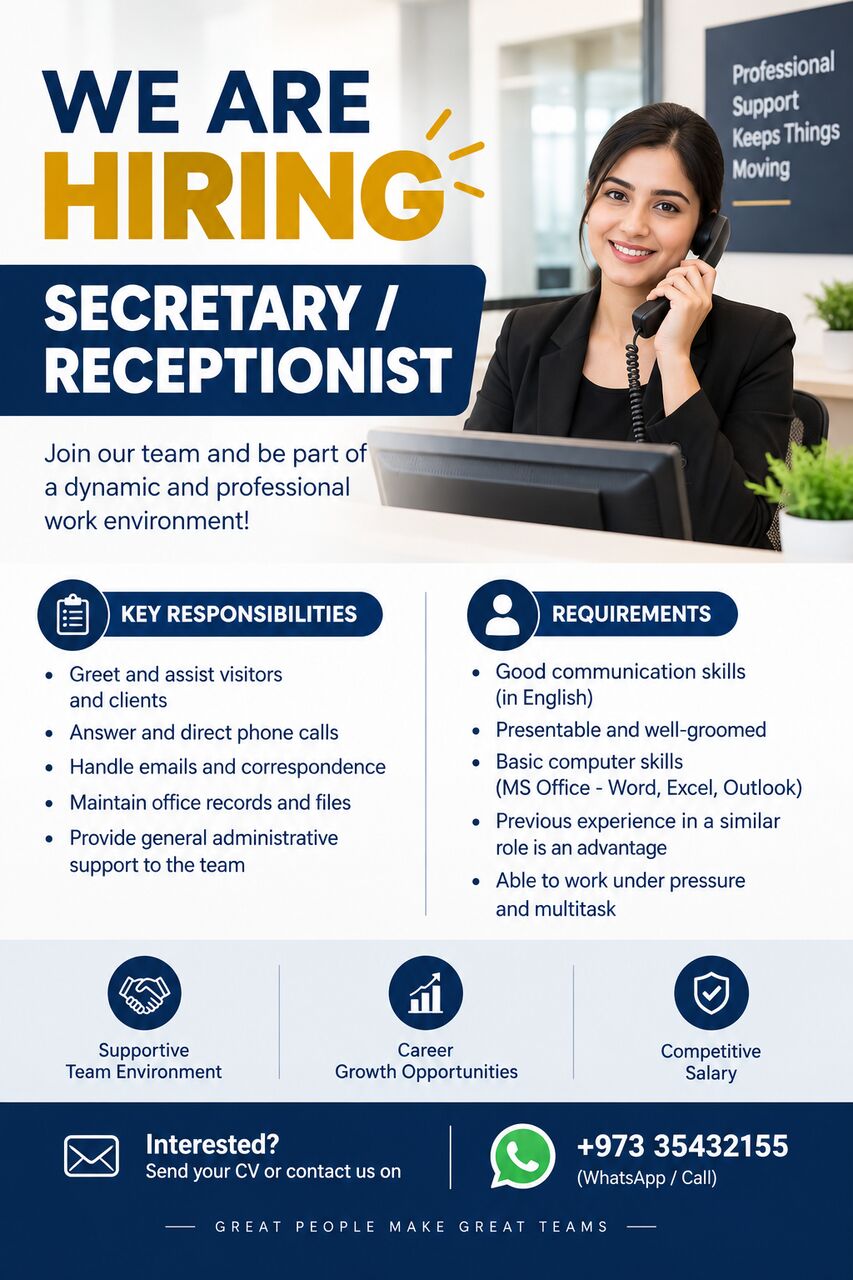 Manama, Jobs, Secretary / Receptionist