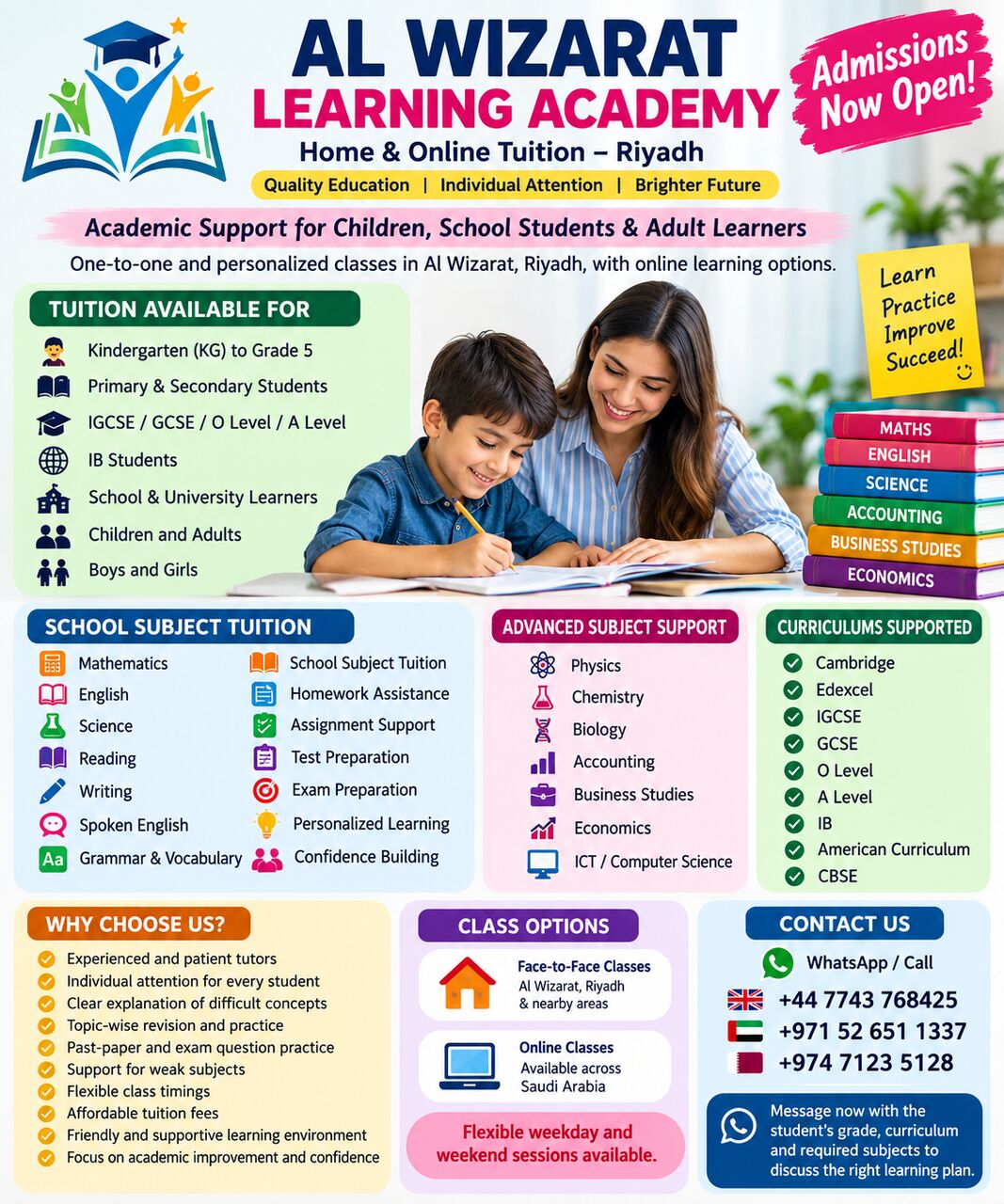 Al Wizarat, Lessons Offered, Al Wizarat Learning Academy &ndash; Home & Online Tuition For All Subjects In Riyadh
