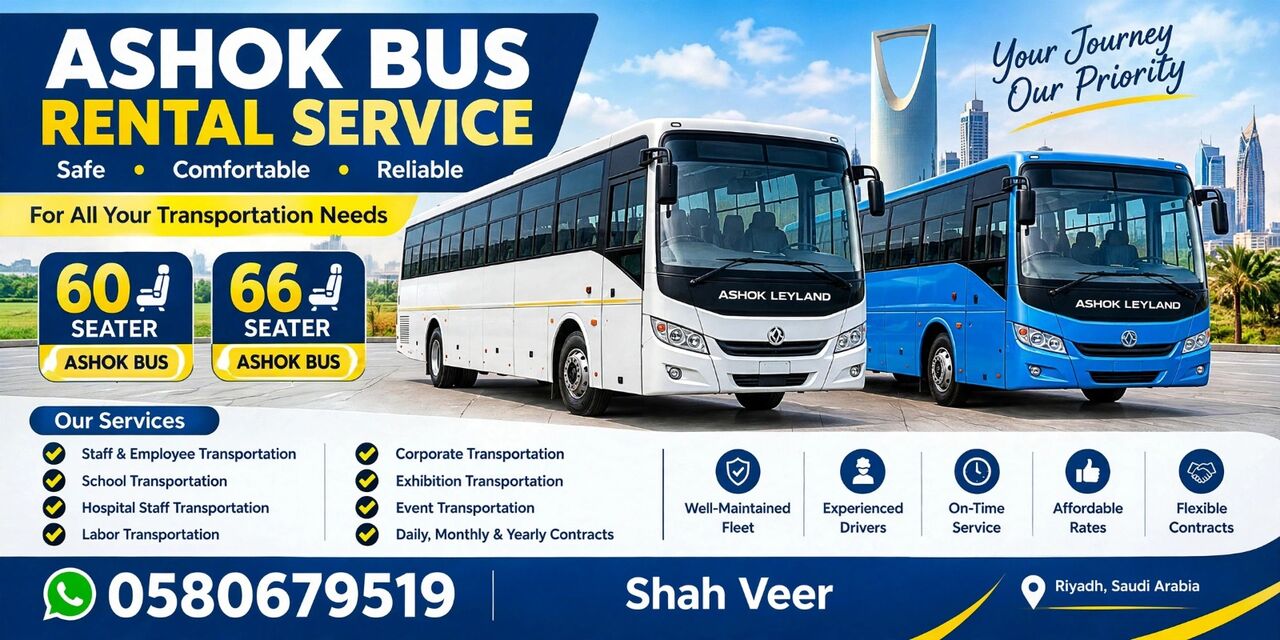 Riyadh, Pick Up & Drop Off, Rental Bus 24/7 Available With Driver