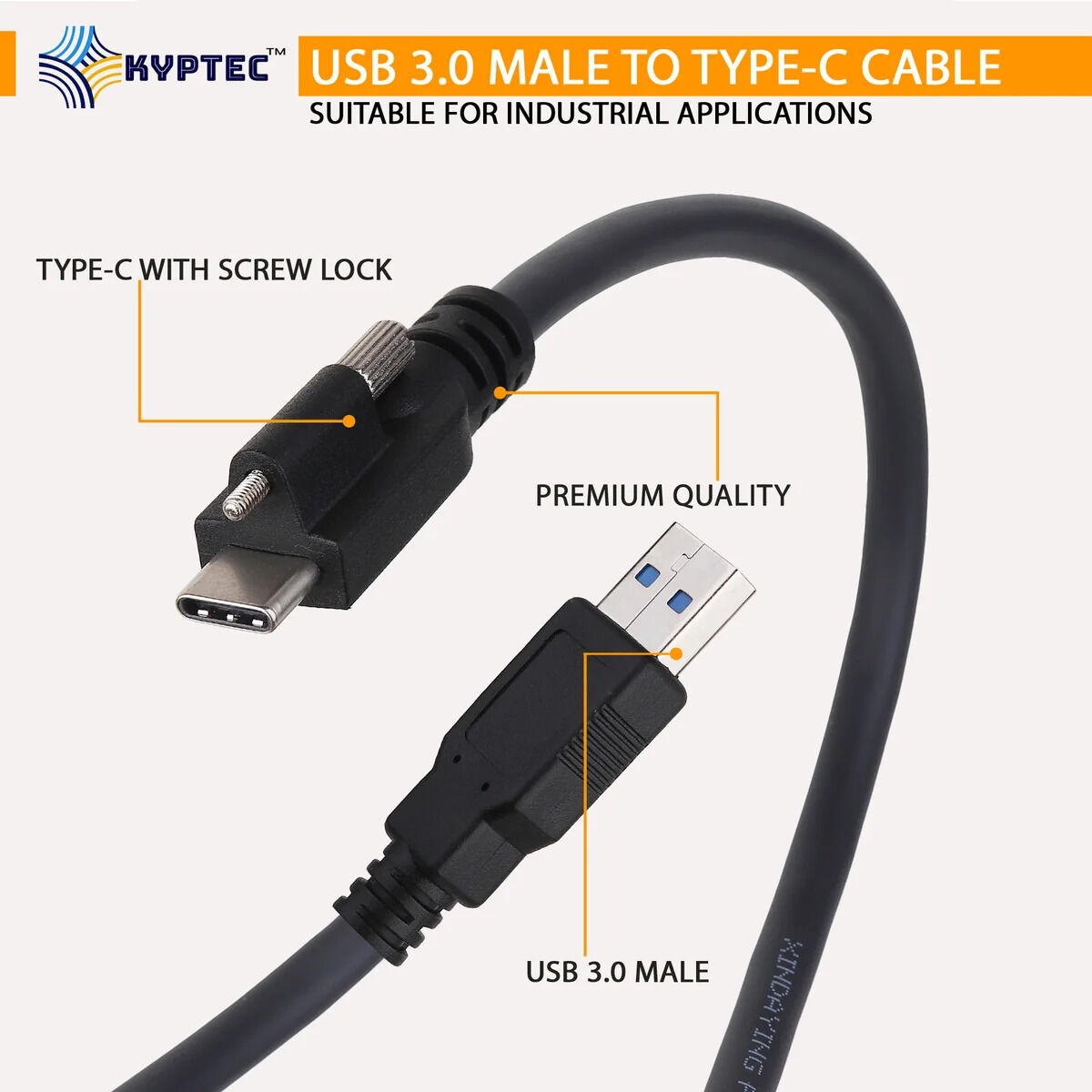 New Delhi, Electronics, INR 1100,  Machine Vision USB 3.0 Type-A Male To Type-C Male Locking Screw Camera Cable &ndash; Kyptec Auto