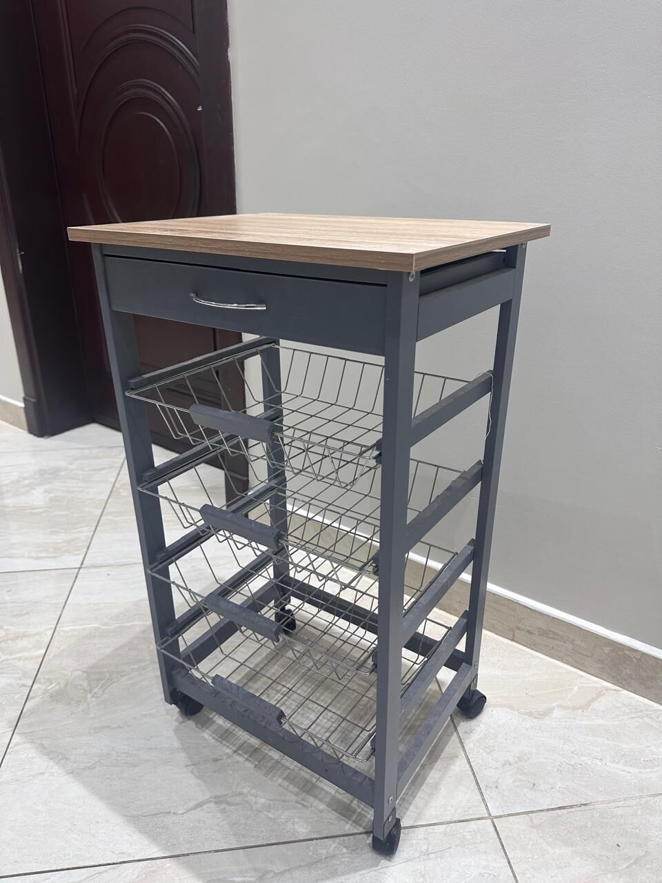 Mushrefah, Items Wanted, SAR100 - Kitchen Storage Trolley With Drawer & 3 Baskets - Excellent Condition