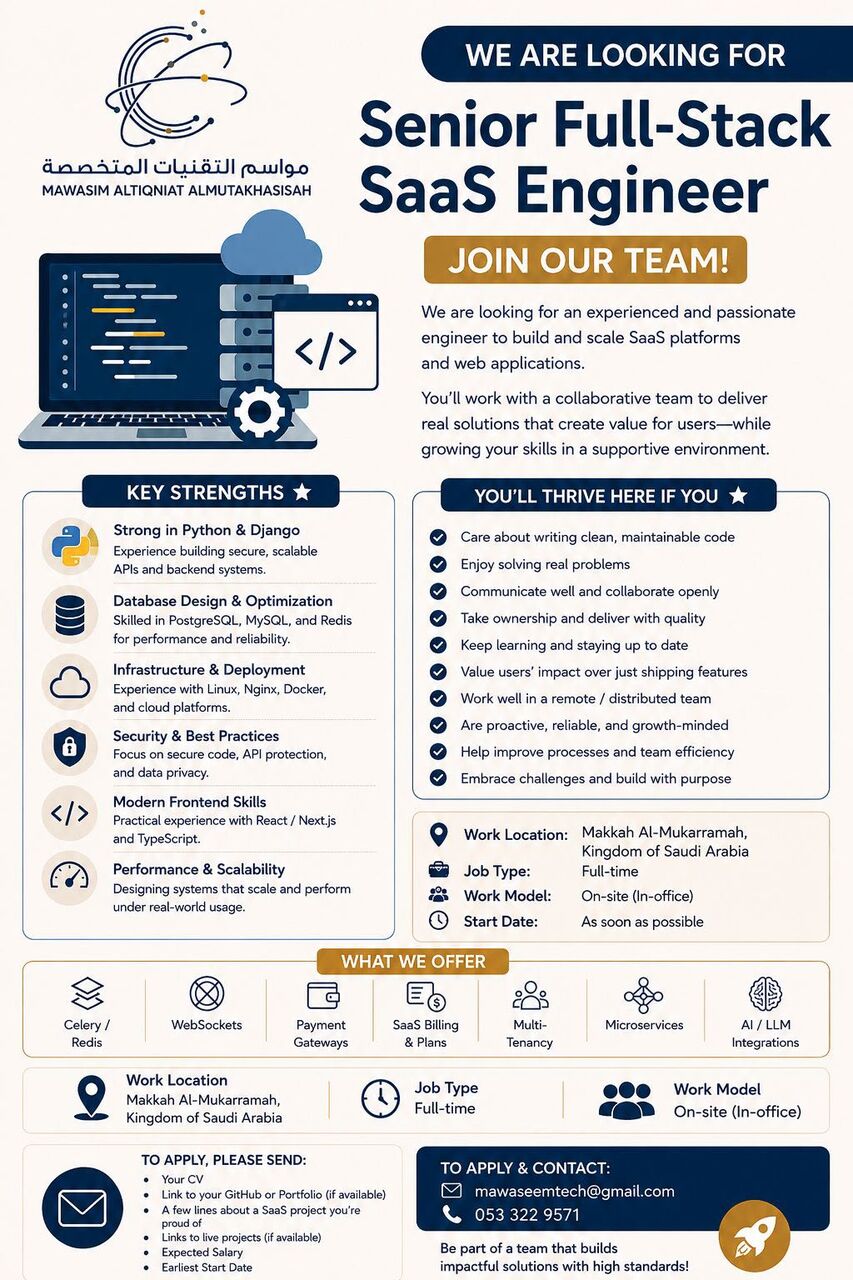 Jeddah, Jobs, Senior Full Stack SaaS Engineer