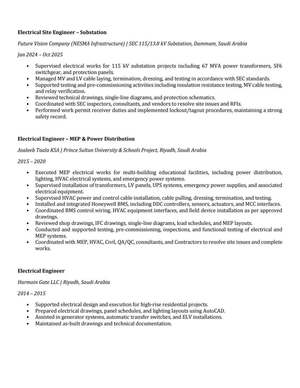 Riyadh, Job Seekers, Electrical Engineer, Electrical Inspector