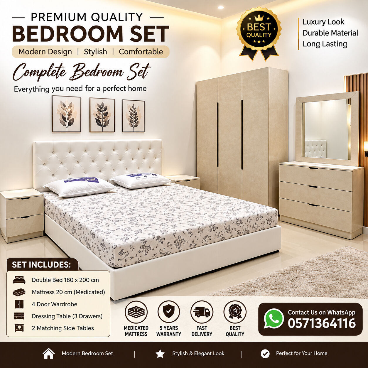 Jeddah, Furniture, SAR 5,  Best Quality Luxury Bedroom Set | Modern & Elegant Design