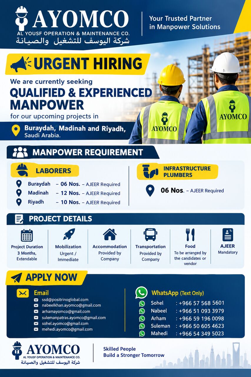 Khobar, Jobs, Helpers And Plumbers