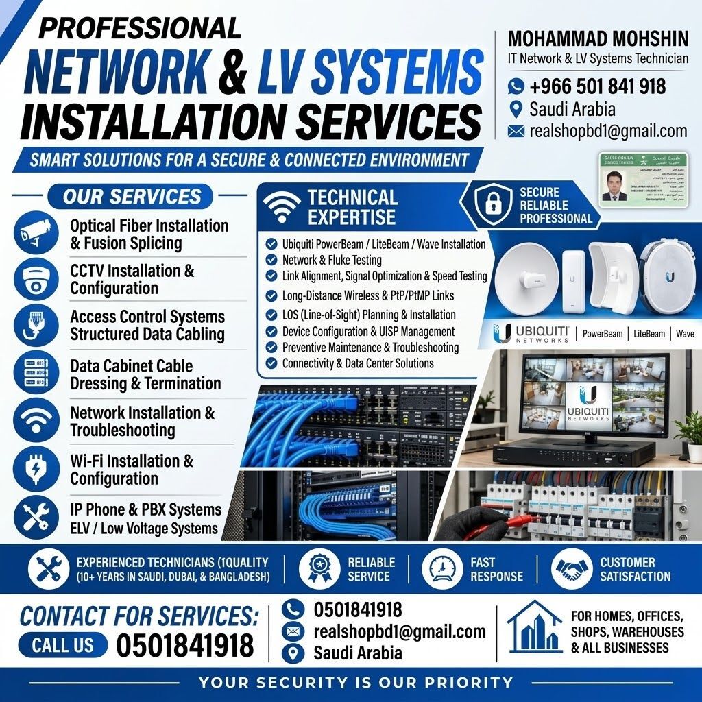 Riyadh, Job Seekers, IT Network & Low Voltage, Fiber Splicing, Technician
