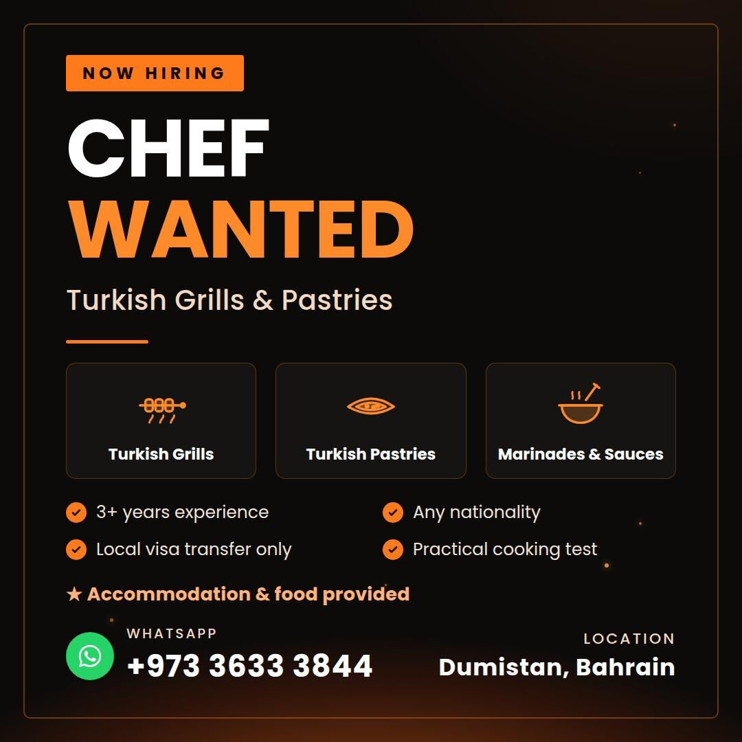 Manama, Jobs, Chef Wanted &ndash; Turkish Grills & Pastries | Dumistan