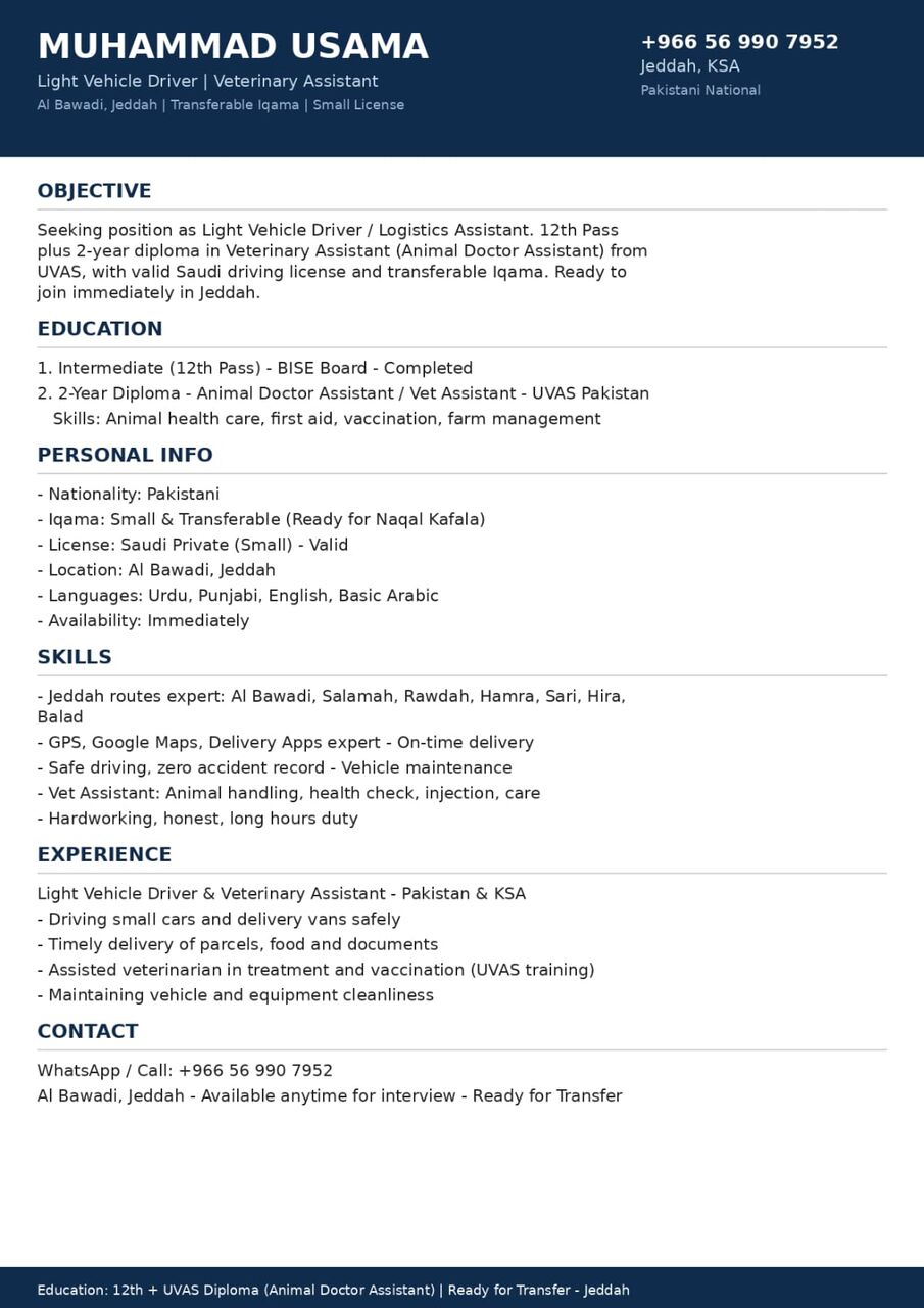 Jeddah, Job Seekers, Car Driver