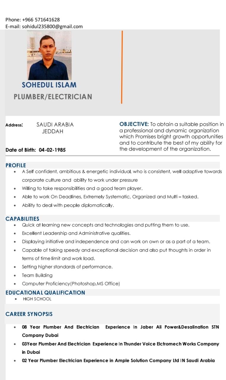 Jeddah, Job Seekers, Pulamber/Electricians