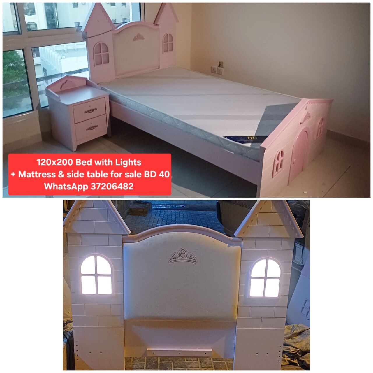 Manama, Furniture, BHD 40,  ✅️ 120x200 Bed With Light + Mattress + Side Table 4sale In Good Condition With Delivery