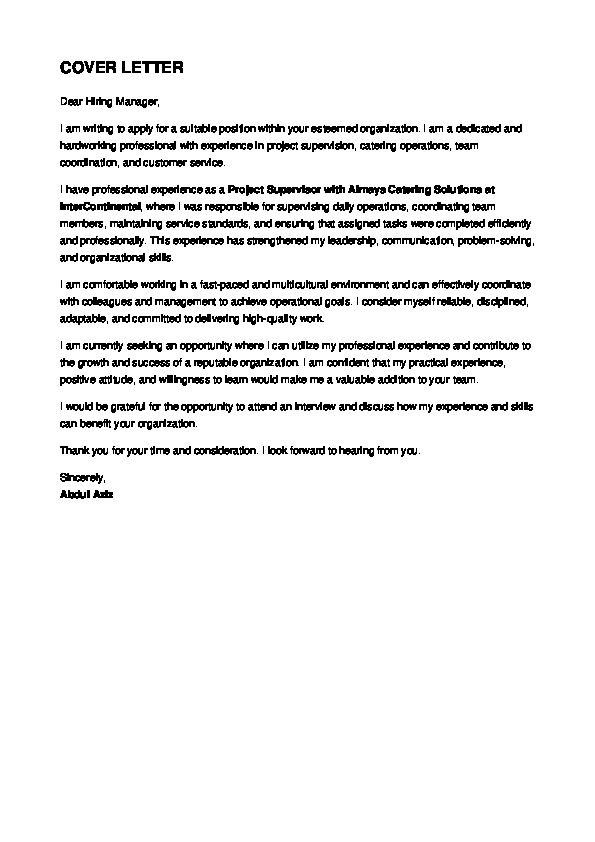 Riyadh, Job Seekers, Catering Supervisor (Project)/Captain Waiter,Hospitality