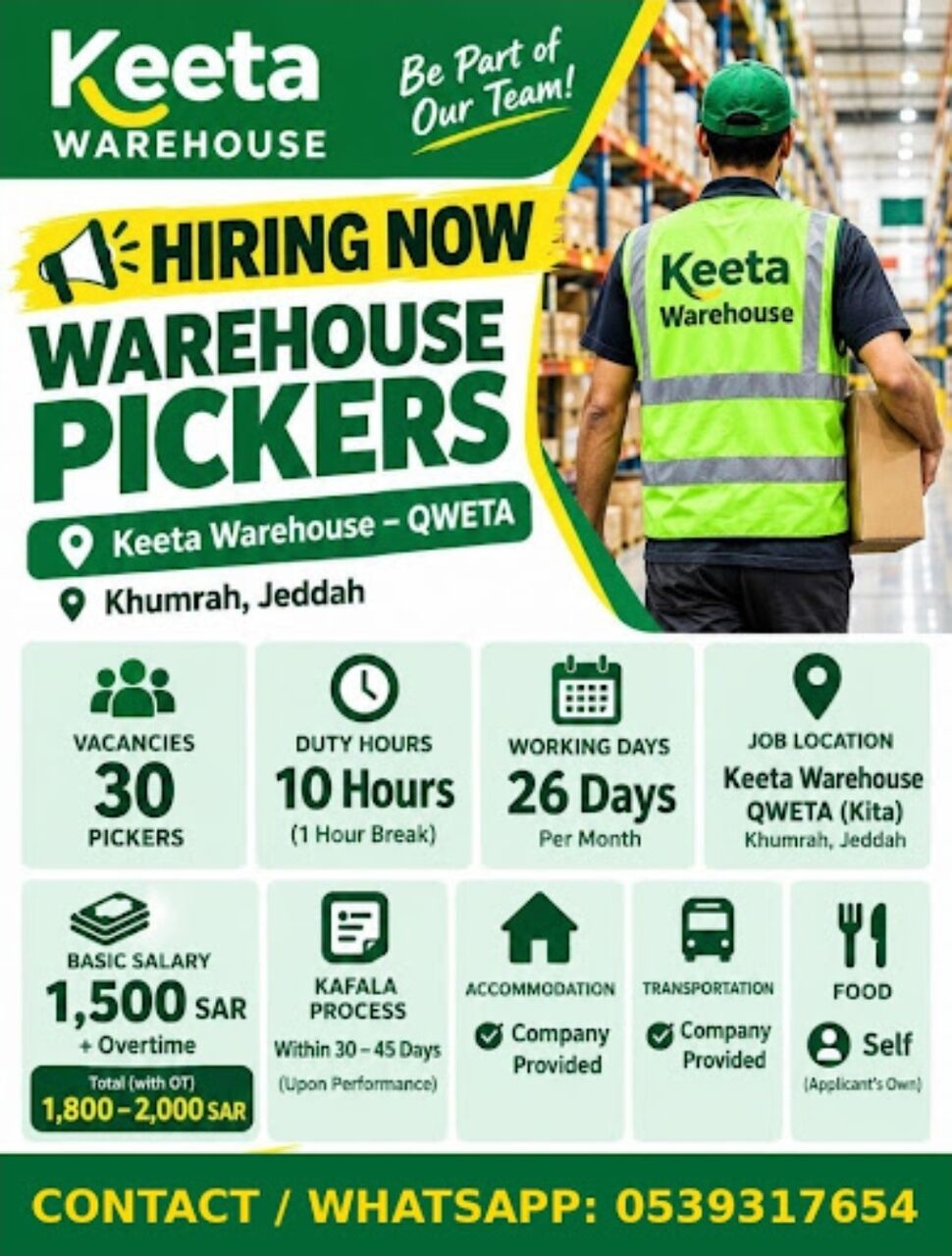 Jeddah, Jobs, Keeta Warehouse &ndash; Picker Positions