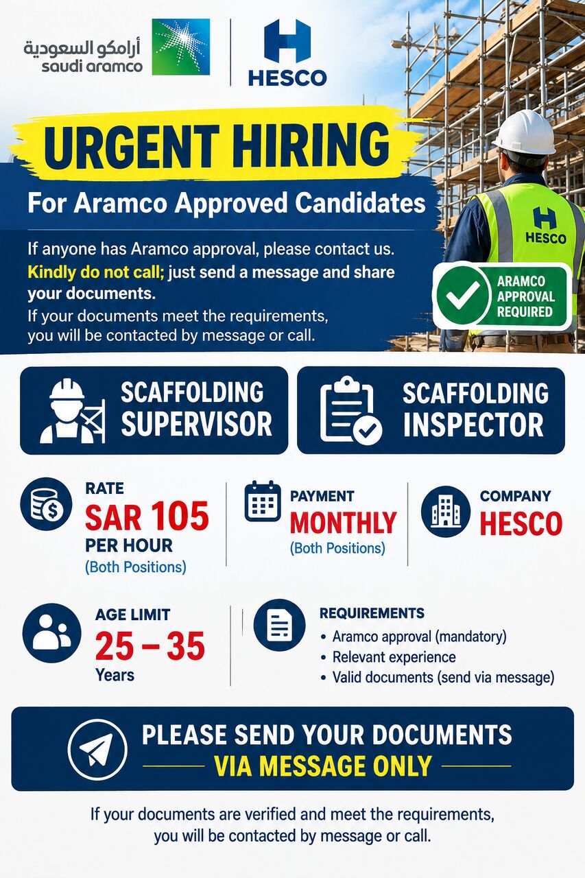 Abqaiq, Jobs, SCAFFOLDING SUPERVISOR & INSPECTOR