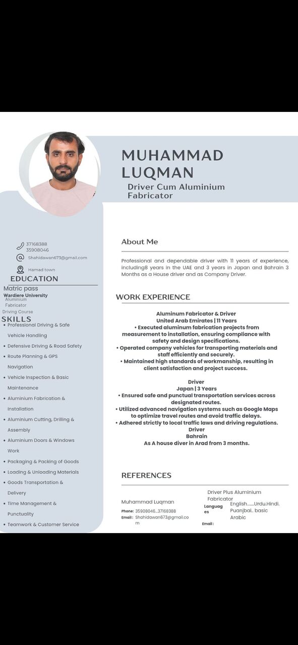 Hamad Town, Job Seekers, I Am A Driver Looking For Job