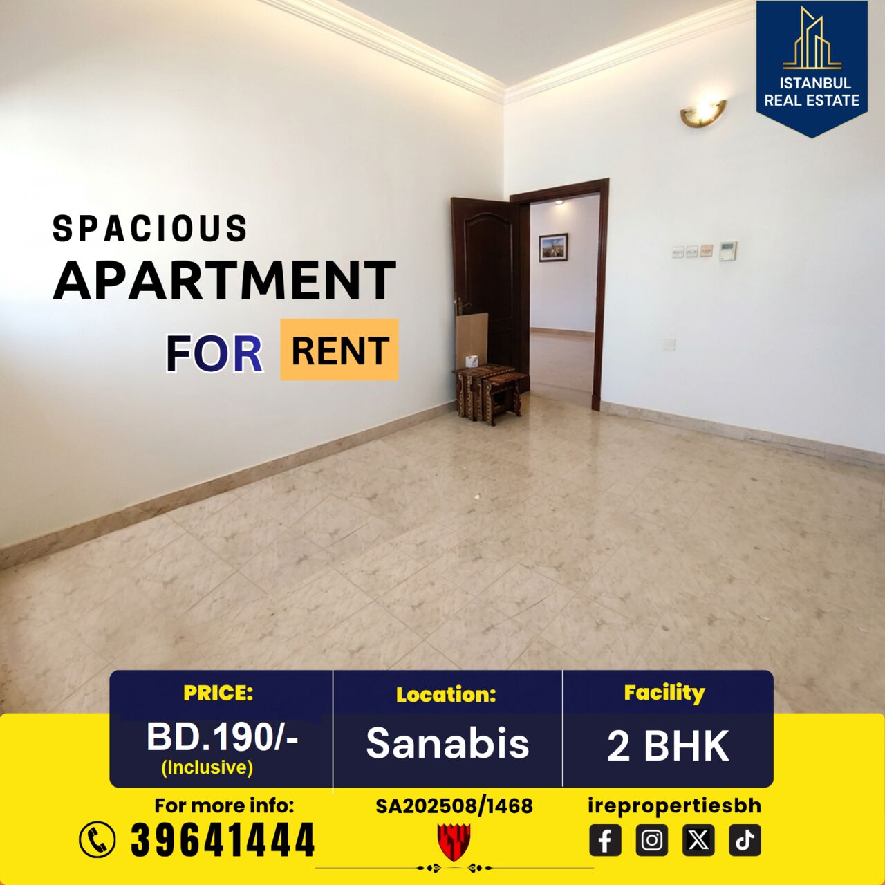 Sanabis, Apartments, Flats, Houses & Villas, BHD 190/month,  120 Sq. Meter,  2 BHK Spacious Apartment For Rent In Sanabis BD.190/- Inclusive