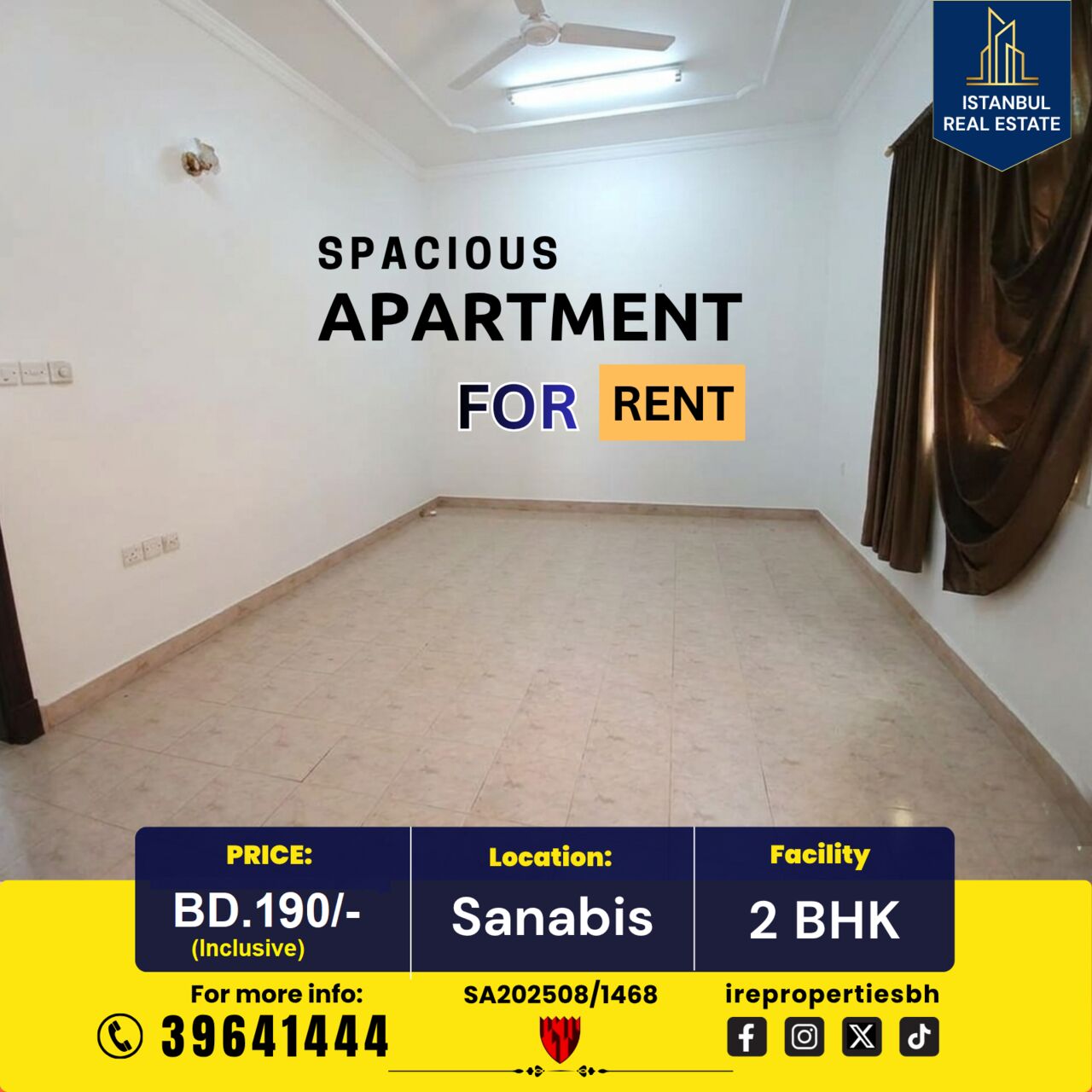 Sanabis, Apartments, Flats, Houses & Villas, BHD 190/month,  120 Sq. Meter,  2 BHK Spacious Apartment For Rent In Sanabis BD.190/- Inclusive