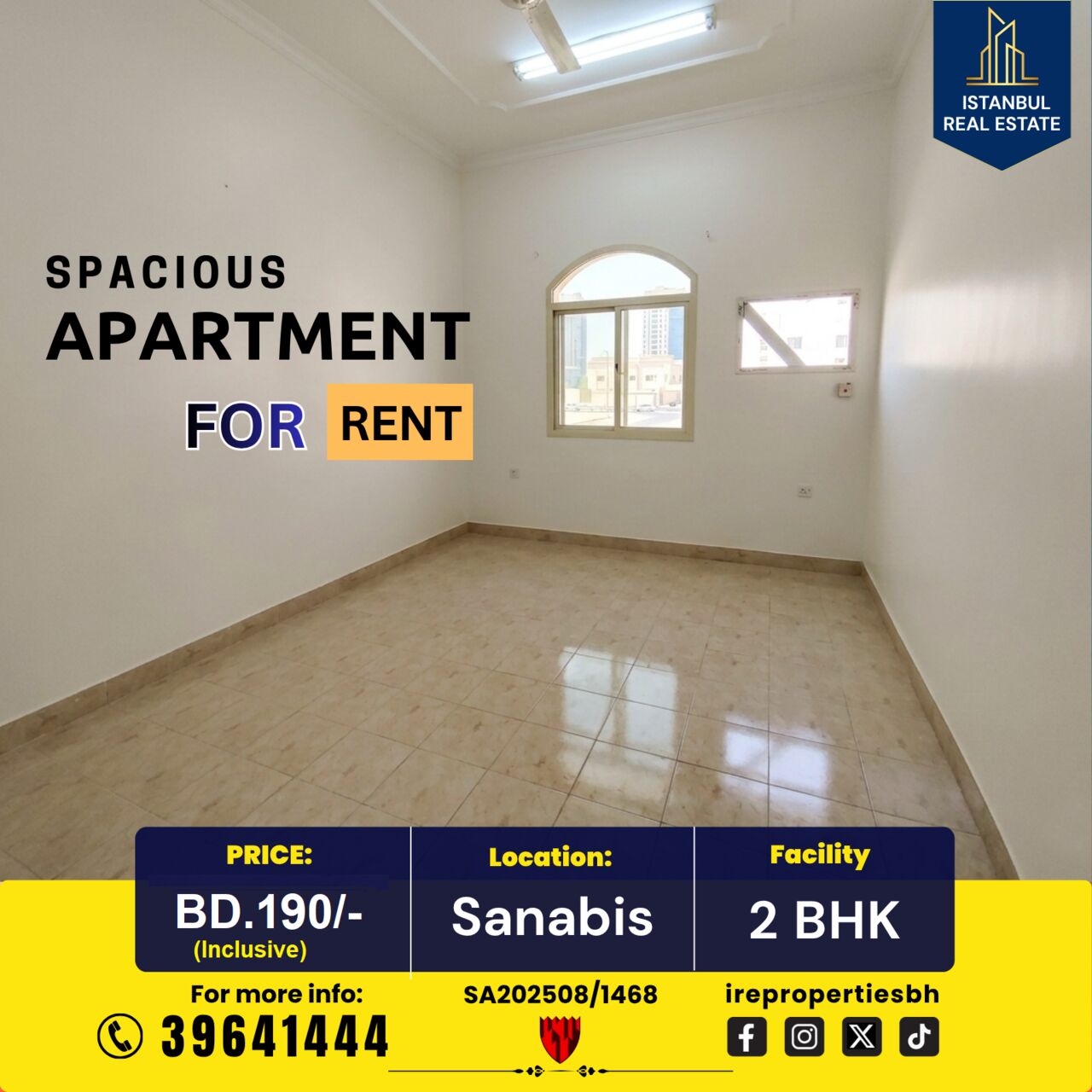Sanabis, Apartments, Flats, Houses & Villas, BHD 190/month,  120 Sq. Meter,  2 BHK Spacious Apartment For Rent In Sanabis BD.190/- Inclusive