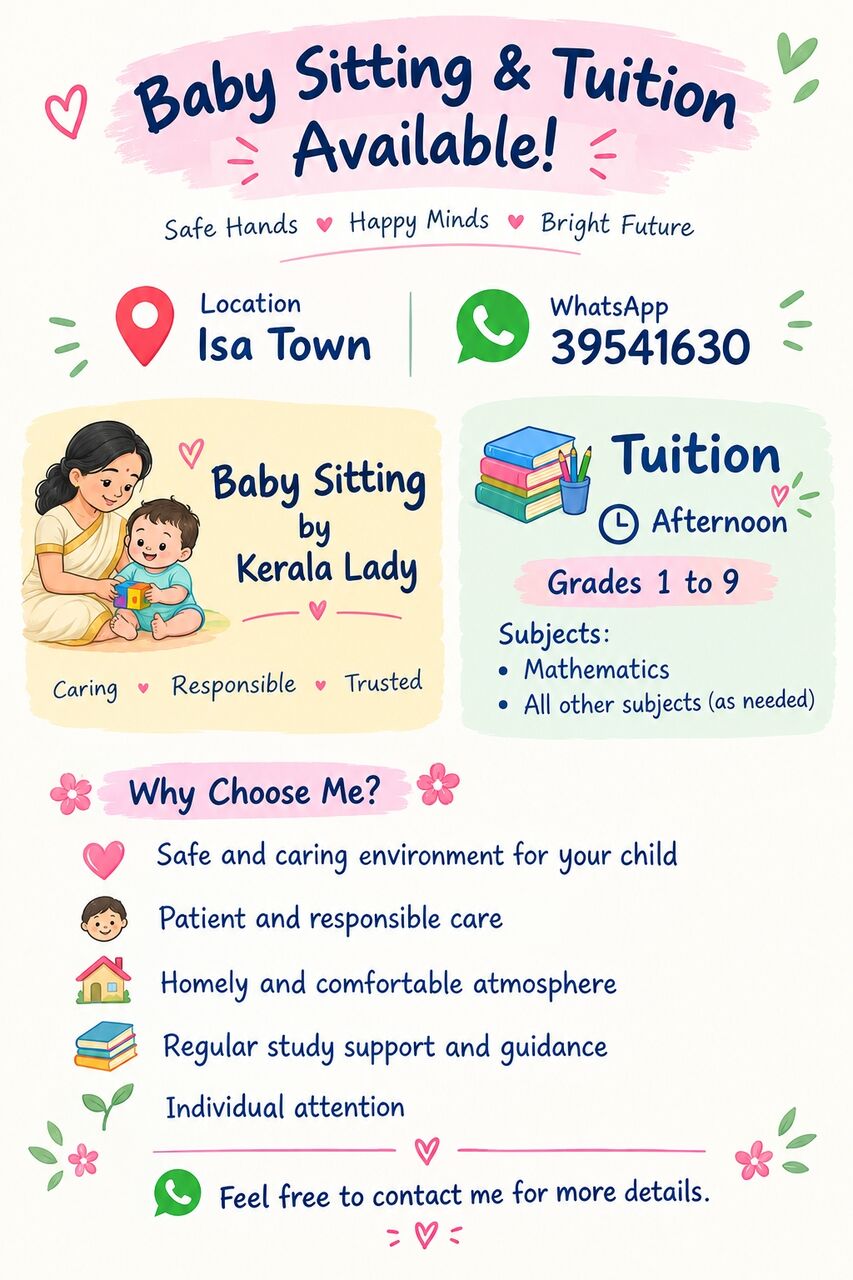 Isa Town, Daycare, Baby Sitting  And Tuition Available