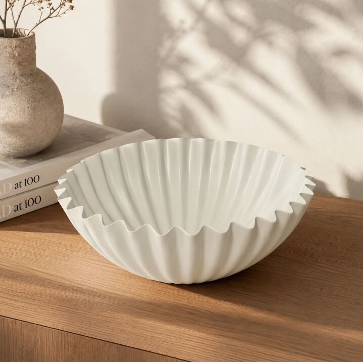 New York, Household Items, USD 28,  White Ribbed Bowl | Aluminum | Modern Sculptural Accent