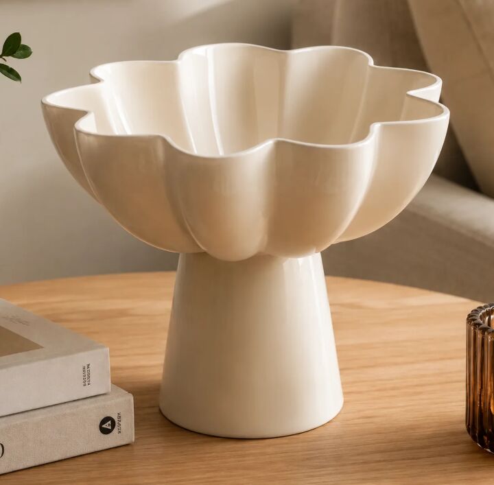 New York, Household Items, USD 60,  White Pedestal Aluminum Bowl | Modern Sculptural Decor