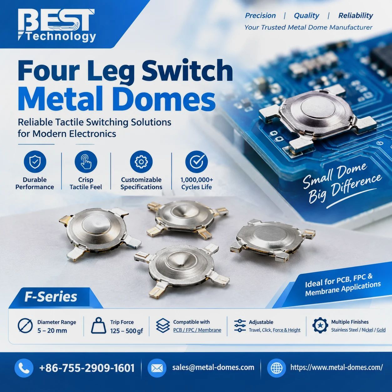 Beijing, General, Four Leg Switch Metal Domes For Reliable Tactile Switching