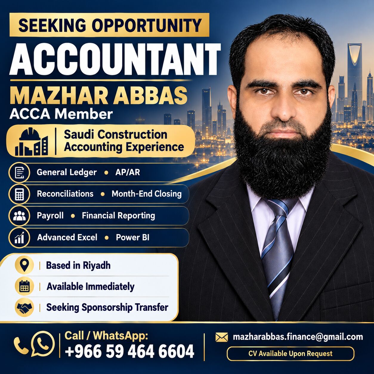 Bisha, Job Seekers, Accountant Available &ndash; ACCA Member With Saudi Experience &ndash; Riyadh