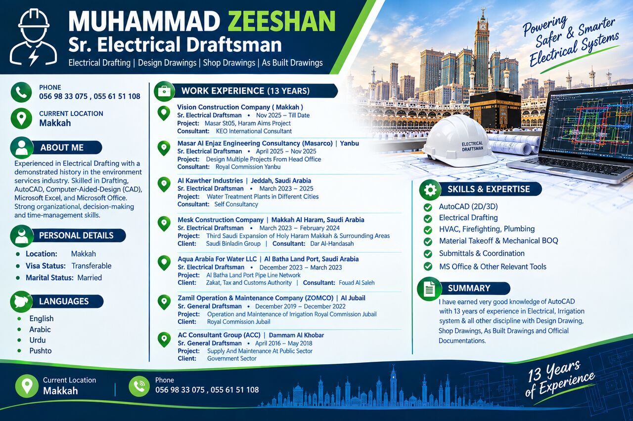 Riyadh, Job Seekers, Autocad Electrical Draftsman
