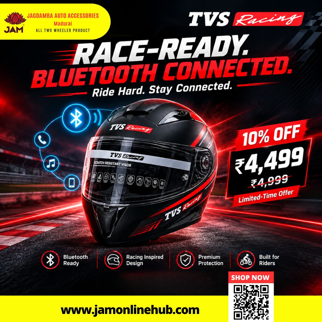 Madurai, Auto Parts, 4,  TVS Racing Full Face Helmet With Bluetooth  10% OFF